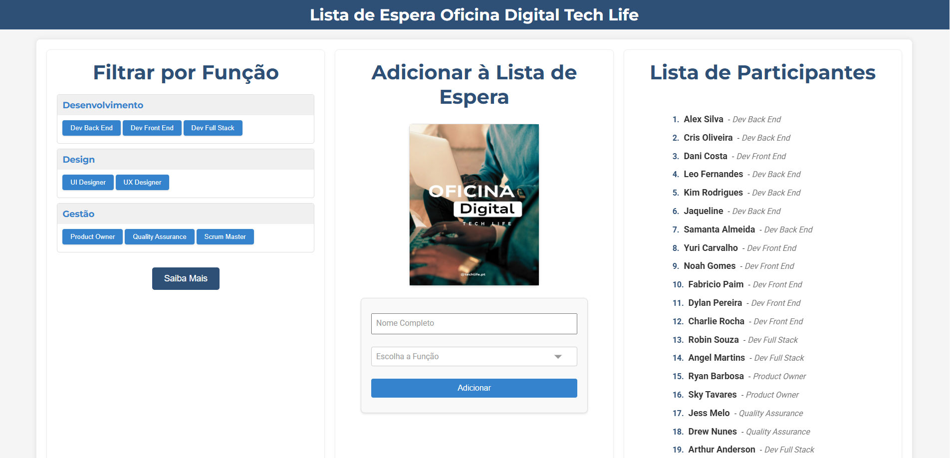 Imagem da tela principal do aplicativo de lista de espera